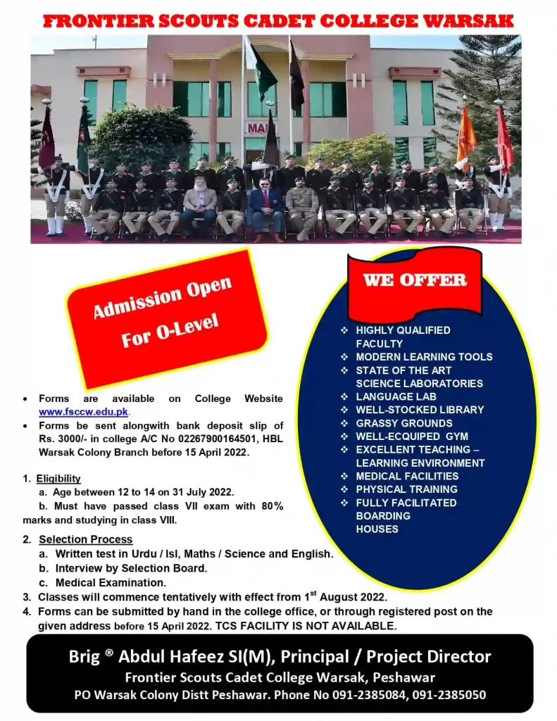 Cadet College Warsak Peshawar Admissions