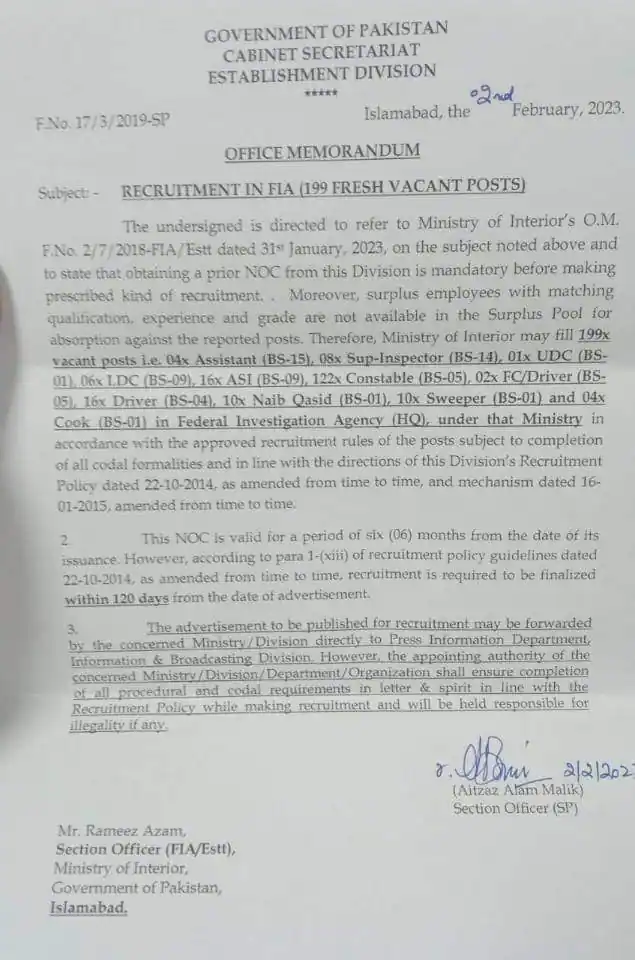 FIA job Advertisement 2023