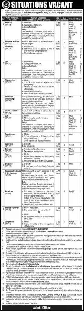 Pak Army Civilian Jobs advertisement 2023
